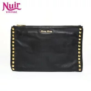 Miu Miu Studded Leather Clutch Bag Black